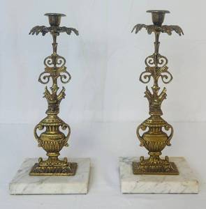 lot 24 image: Pair of Vintage Victorian Brass Candelabras