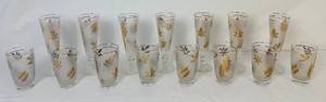 lot 37 image: MCM Golden Foliage Frosted Glass Tumblers and Pilsner Glasses with 22K Gold Leaf