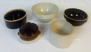 lot 35 image: Small Stoneware Crock Bundle - Set of 5