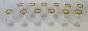 Vintage Mid Century 22K Gold Rim Glassware Set 12