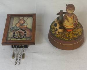 Vintage Small Hummel Little Girl Wind Up Wall Pendulum Clock Made in West Germany  with Anri Music Box