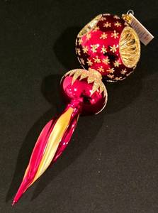 lot 205K image: LL-CL - Christopher Radko Glass Christmas Tree Topper Ornament 11 Inch Red and Gold