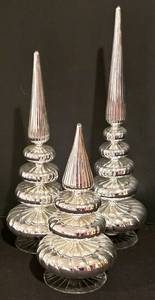 lot 209K image: LL-CL - Set of 3 Smith & Hawken Silver Glass Christmas Trees