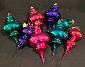 lot 216K image: LL-C - Set of 7 Department 56 Handblown Glass Holiday Ornaments 9.5 Inch Tall