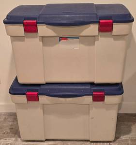 lot 227K image: LL-CL - Set of 2 Rubbermaid Heavy Duty Storage Totes 18x37.5x19.5 in
