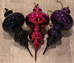 lot 228K image: LL-CL - Set of 3 16-Inch Cobalt Mercury Glass Iridescent Ornaments