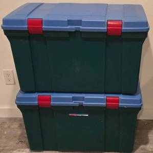 lot 233K image: LL-FR - Set of 2 27-Gallon Heavy Duty Plastic Storage Totes with Lids