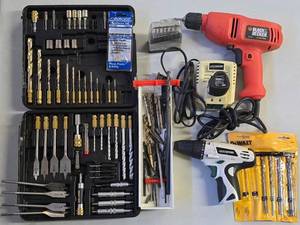 lot 266K image: G - Black & Decker and Masterforce Power Drills with Mixed Drill Bit Sets and Charger