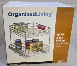 lot 268K image: G - Organized Living 15.75 inch 2-Tier Sliding Chrome Organizer