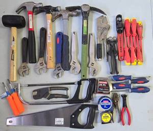 lot 274K image: G - Large Hand Tool Collection Including Hammers, Wrenches, Screwdrivers, and Saws
