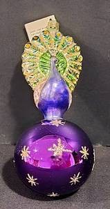 lot 295K image: LL-CL - Christopher Radko Peacock Glass Christmas Ornament