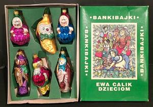 lot 341K image: LL-TR - Set of 6 Ewa Calik Bankibajki Fairy Tale Glass Ornaments with Box
