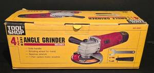 lot 365K image: G - Tool Shop 4.5 Inch Angle Grinder with Accessories in Box
