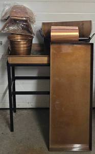 lot 463K image: G - Copper Tray, Metal Stand, Copper Sheeting and Assorted Metal Planters Collection