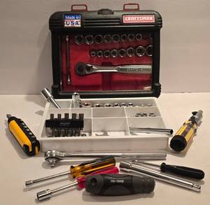 lot 472K image: LL-FR - Comprehensive Mechanics Tool Set with Craftsman Sockets, Ratchets, Screwdrivers, and Bit Drivers
