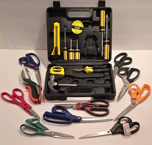 lot 473K image: LL-FR - Hand Tool Kit with Case and Assorted Scissors Collection