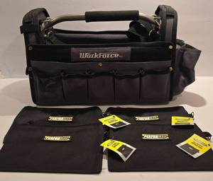 lot 487K image: LL-FR - Workforce Tool Bag 16 Inch with 4 Performax Belt Loop Zipper Bags