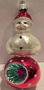 lot 514K image: LL-FR - Vintage 5-Inch Glass Snowman Christmas Ornament
