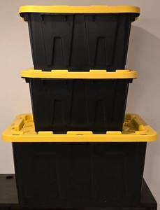 lot 517K image: LL-FR - Set of 3 Heavy-Duty Industrial Storage Totes - 2x12 Gallon, 1x27 Gallon