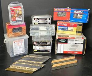 lot 568K image: G - Assorted Nails and Screws Collection with Fasteners and Framing Nails
