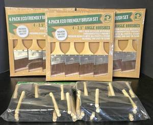 lot 577K image: G - Lot of 3 Eco Friendly 4-Pack 2.5 Angle Paint Brush Sets and 2 Packs of Foam Brushes
