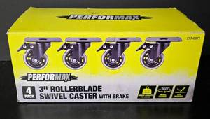 lot 644K image: G - Performax 3 Inch Rollerblade Swivel Casters with Brake, Pack of 4