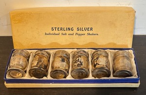 lot 10R image: S - Set of 6 Vintage Sterling Silver Individual Salt and Pepper Shakers