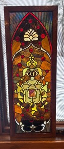 lot 17R image: K - Stained Glass Panel with Wooden Frame
