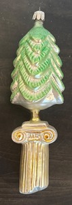 lot 20R image: FR - Collectible Christopher Radko Classic Christmas Column Glitter Glass Christmas Tree 93-408-0 Greek Ornament