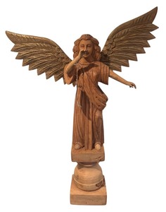 lot 25V image: FR - Carved Mango Wood Angel Sculpture