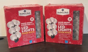 lot 80R image: FR - 2 New Boxes Members Mark Super-Bright 8 Function G40 LED Lights Warm White Sets