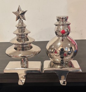 lot 114R image: S - Set of 2 Crate & Barrel Silver Christmas Mantle Hooks