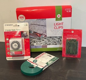 lot 153R image: S - New Holiday Decoration Accessory Set including Timer, Garland Tie, Ornament Hooks and Light Clips