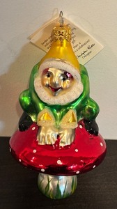 lot 155R image: FR - Christopher Radko Mushroom Elf Glass Ornament