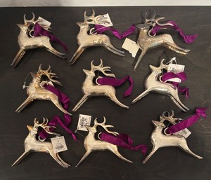lot 175R image: S - Set of 9 Pottery Barn Silver Reindeer Ornaments
