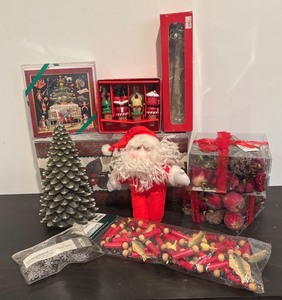 lot 225R image: TR - Holiday Decor Collection with Tree Candle, Garland, Fruit Accents, Cards, Napkins and More