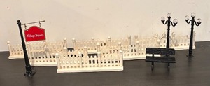 lot 244R image: S - Village Square Miniature Accessories Set with Fences, Bench, Lamp Posts and Sign