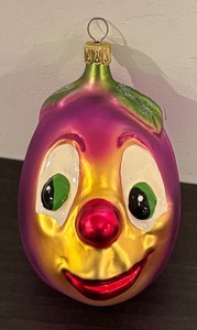 lot 258R image: TR - Vintage Christopher Radko Eggplant Anthropomorphic Hand Blown Glass Ornament