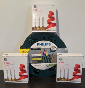 lot 308R image: TR - New Philips 400 Multi Mini Lights and GE Window Candles