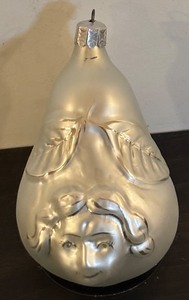 lot 316R image: TR - Vintage Pear-Shaped Glass Ornament with Womans Face