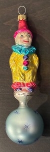 lot 319R image: TR - Christopher Radko Circus Star Clown Glass Ornament