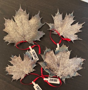 lot 386R image: S - Set of 4 Silver Plated Leaf Ornaments