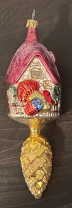 lot 506R image: FR - Glass Cottage and Pinecone Holiday Ornament