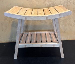 lot 582R image: K - Wooden Slatted Bench with Curved Seat Shower Bench