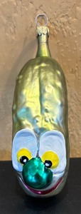 lot 597R image: FR - Glass Christmas Pickle Ornament with Whimsical Face