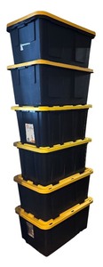 lot 611R image: BS - Set of 6 Heavy Duty 27 Gallon Storage Totes with Yellow Lids