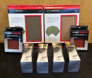 lot 625R image: LR - Lot of Sandpaper Sheets and Dynaforge Sanding Sponges Assortment