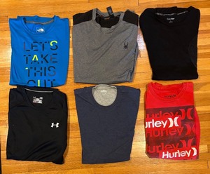 lot 696R image: BS - Set of 6 Size Large Mens T-Shirts by The North Face, Spyder, Calvin Klein, Hurley, Izod and More