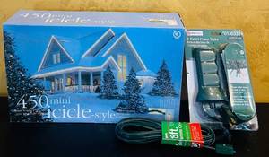 lot 41C image: LR - Holiday Outdoor Lighting Bundle with Icicle Lights, Confetti Light, Power Stake, and 15ft Remote Cord