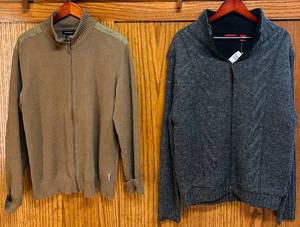 lot 85C image: MB - Calvin Klein Jeans and American Blue Mens Zip Sweaters, Size L, Set of 2